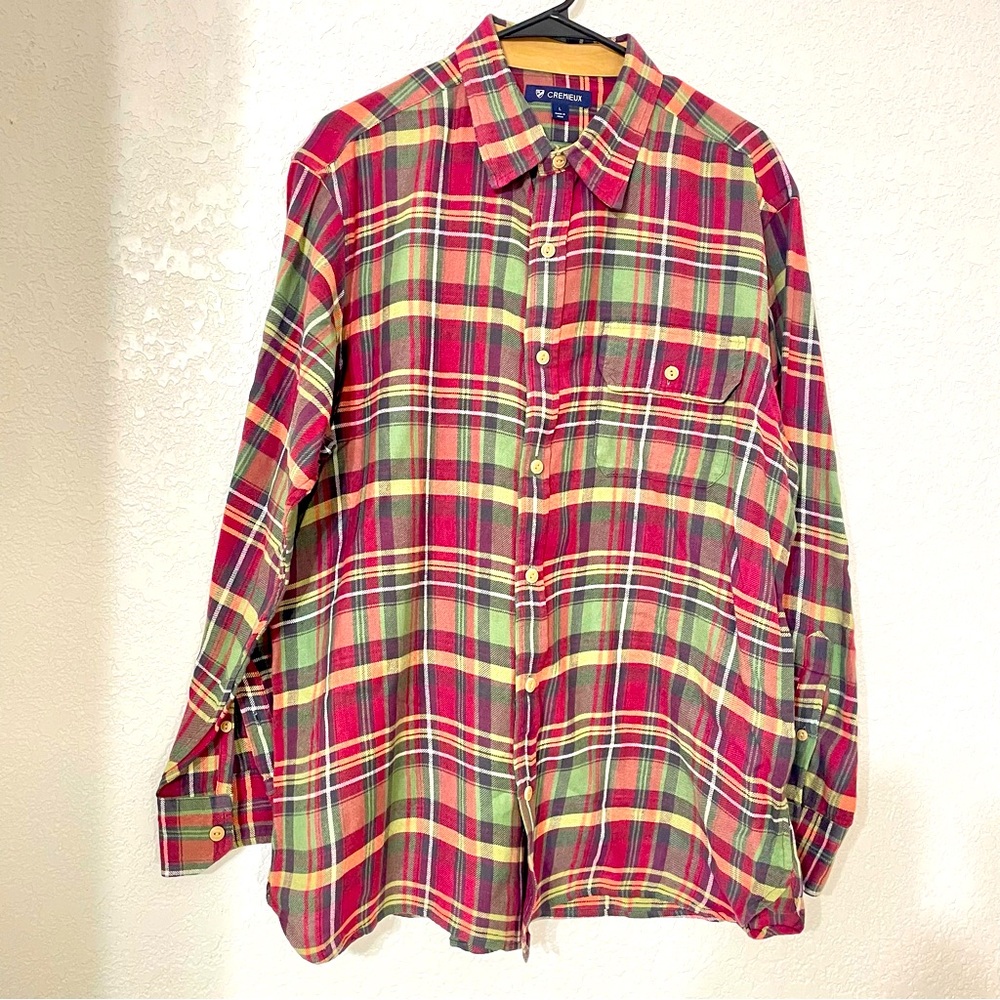 Cremieux Red & Green Plaid Brushed Cotton Shirt Sz L